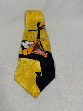 Tie Rack Looney Tunes Tie Regular Daffy Duck Yellow 100% Silk Vintage Made Italy